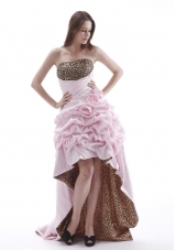 High-low Baby Pink Leopard Prom Dress with Pick-ups