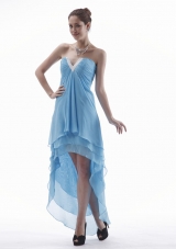 Layerded High-low Light Blue V-neck Prom Dress