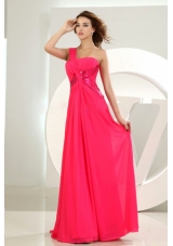 Hot Pink One Shoulder Chiffon Empire Prom Dress