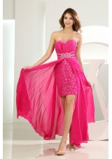 Beading High-low Sweetheart Prom Dress Hot Pink