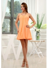 Halter Chiffon Orange Mini-length Prom Gown