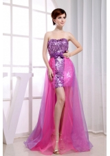 Fuchsia Paillette Beading Prom Dress Organza Sequins