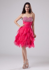 Ruffles Knee-length Cocktail Dress Sweetheart Beaded