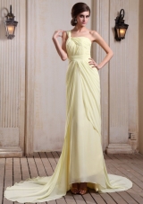 Yellow Green One Shoulder Prom Dress Court Chiffon