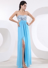 Aqua Side Cut Prom Dress With Sequin High Slit