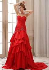 Mermaid Red Prom Dress Sweetheart Ruched Beading