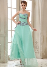 Ankle-length Apple Green Prom Dress Ruched Appliques