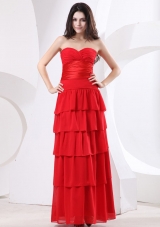 Ruffled Layers Red Sweetheart Ruched Prom Dress