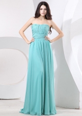 Green Strapless Chiffon Prom Gown With Ruching