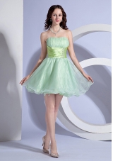 Apple Green Prom Dress Mini-length Beading Organza