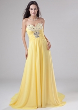 Yellow Chiffon Beading Sweep Prom Dress Empire Yellow