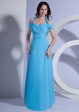 Aqua Blue Ruched Halter Prom Gown Chiffon