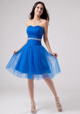 TulleBlue Beading Prom Dress A-Line Knee-length