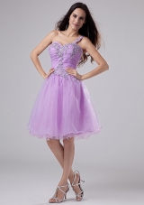 One Shoulder Lavender Prom Dress Appliques Ruched