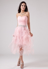 Ruffles Baby Pink Sweetheart Organza Ruched Prom Gown
