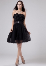 Ribbons A-Line Black Tulle Mini-length Prom Dress