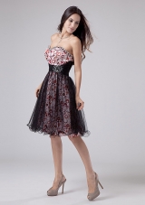 Prints and Tulle Prom Dress Beadings Short A-line