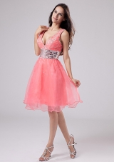 Straps Watermelon Knee-length Prom Dress Sequined