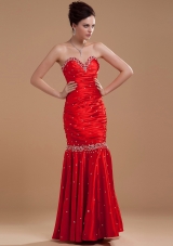 Wine Red Mermaid Evening Dress Beaded Sweetheart