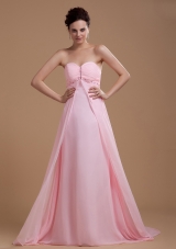 Baby Pink Prom Dress Sweetheart Beaded Court Chiffon