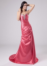 Halter Elastic Woven Satin Prom Dress Rose Pink