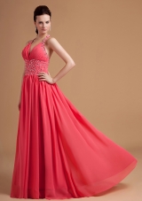 Halter Watermelon Dress for Prom Beaded Chiffon