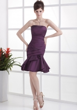 Dark Purple Cocktail Dress Mermaid Ruched Knee-length
