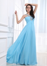 Customize Beaded V-neck Baby Blue Prom Dress Keyhole