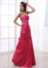 Elegant Ruched Beading Hot Pink Prom Dress