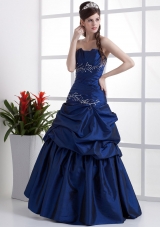 Popular Peacock Blue Prom Dress Appliques Pick-ups