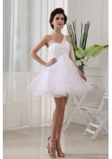 One Shoulder White Prom Dress Pleats Mini-length