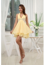 Yellow Cocktail Dress Halter Appliques Mini-length