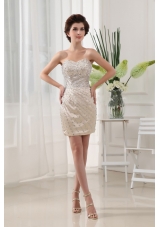 Beaded Over Champagne Prom Nightclub Dress Mini-length