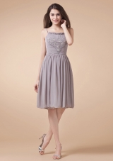 Grey Prom Dress Spaghetti Straps Beading Knee-length