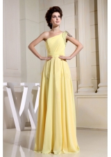 Simple Yellow Prom Dress Beaded One Shoulder
