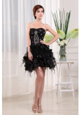 A-Line Beading Black Mini-length Graduation Dress