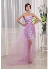Lavender Appliques Column Sweep Prom Dress Tulle