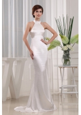Simple Mermaid Prom Celebrity Dress White Halter