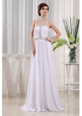 2013 Prom Dress Beading Ruch Empire White Halter