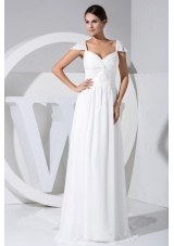 Cap Sleeves Beading V-neck Watteau Dress Wedding