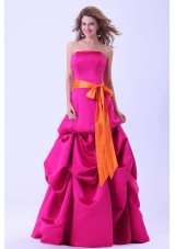 Hot Pink Prom Dress Orange Sash Pick-ups A-line