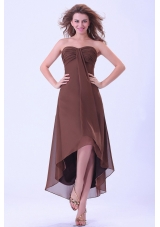 Hi-low Customize Prom Homecoming Dress Brown Chiffon