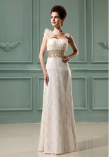 One Shoulder Beading Wedding Dress Champagne