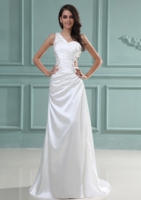 One Shoulder Bridal Dress Brush Beaded Pleats