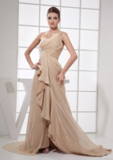 Asymmetrical Straps Champagne Brush Prom Evening Dress