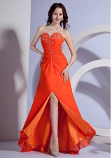 Beading Bust High Slit Orange Brush Prom Dress