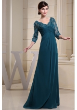 Lace 3/4 Sleeves V-neck Mother Bride Dress Teal