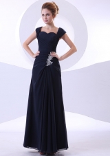 Appliques Ankle-length Straps Navy Blue Mother Bride Dress