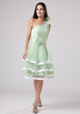 Apple Green Layeres Prom Dress One Shoulder Flowers