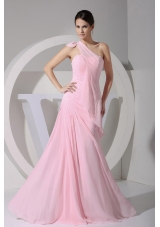 Asym One Shoulder Pink Chiffon Floor-length Prom Dress
